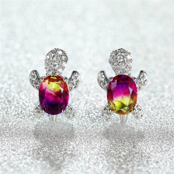 “Just Keep Swimming” Turtle Diamond Stud Earrings - Picture 2 of 11